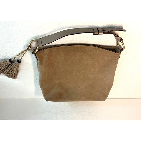 Michael Kors "Elyse" Soft Suede Large Shoulder Bag in Color Dune with Tassels - Picture 6 of 15